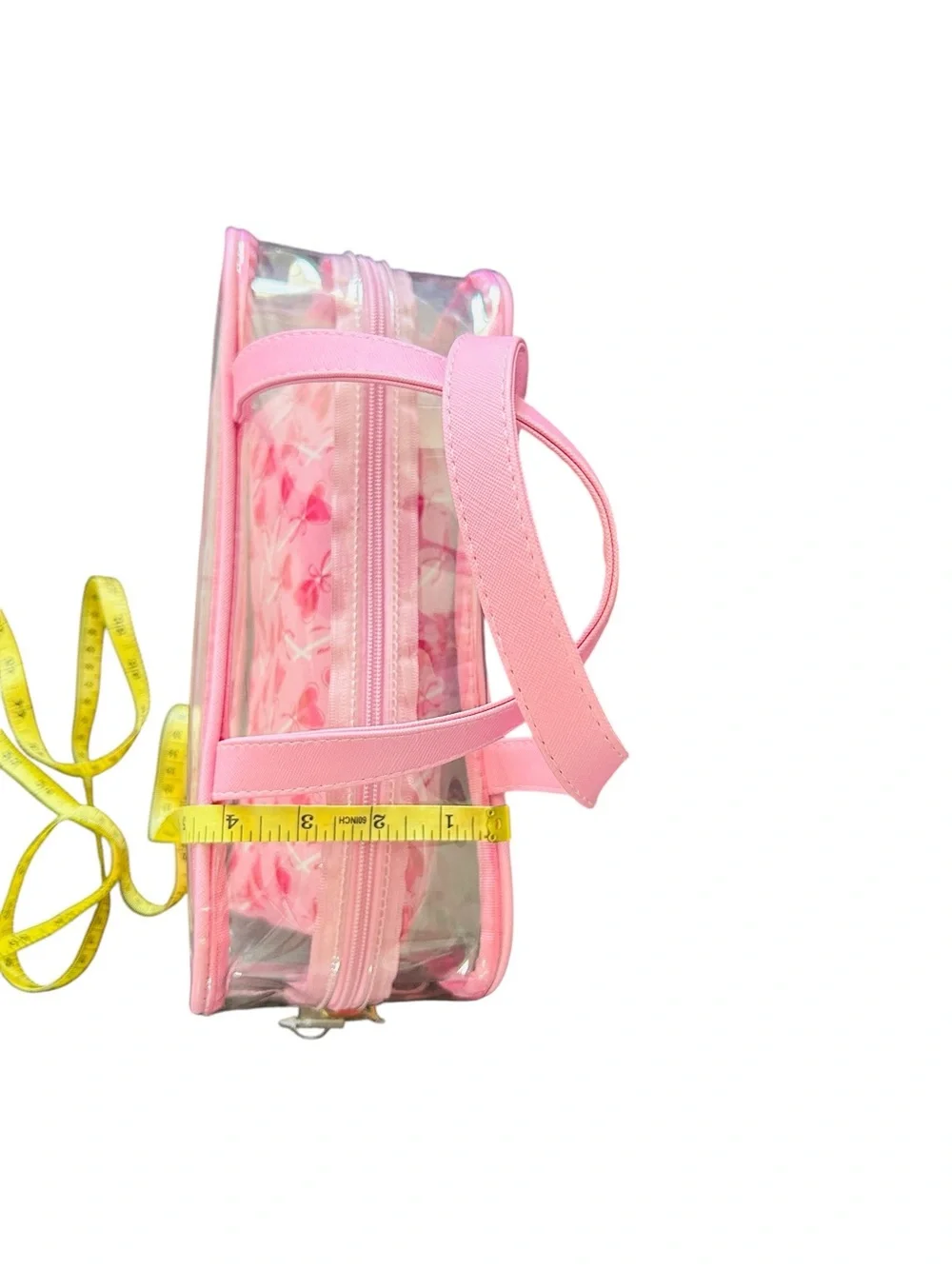Blush Crush  Pink Clear Cosmetic Tote with Heart-Print Inner Pouch New